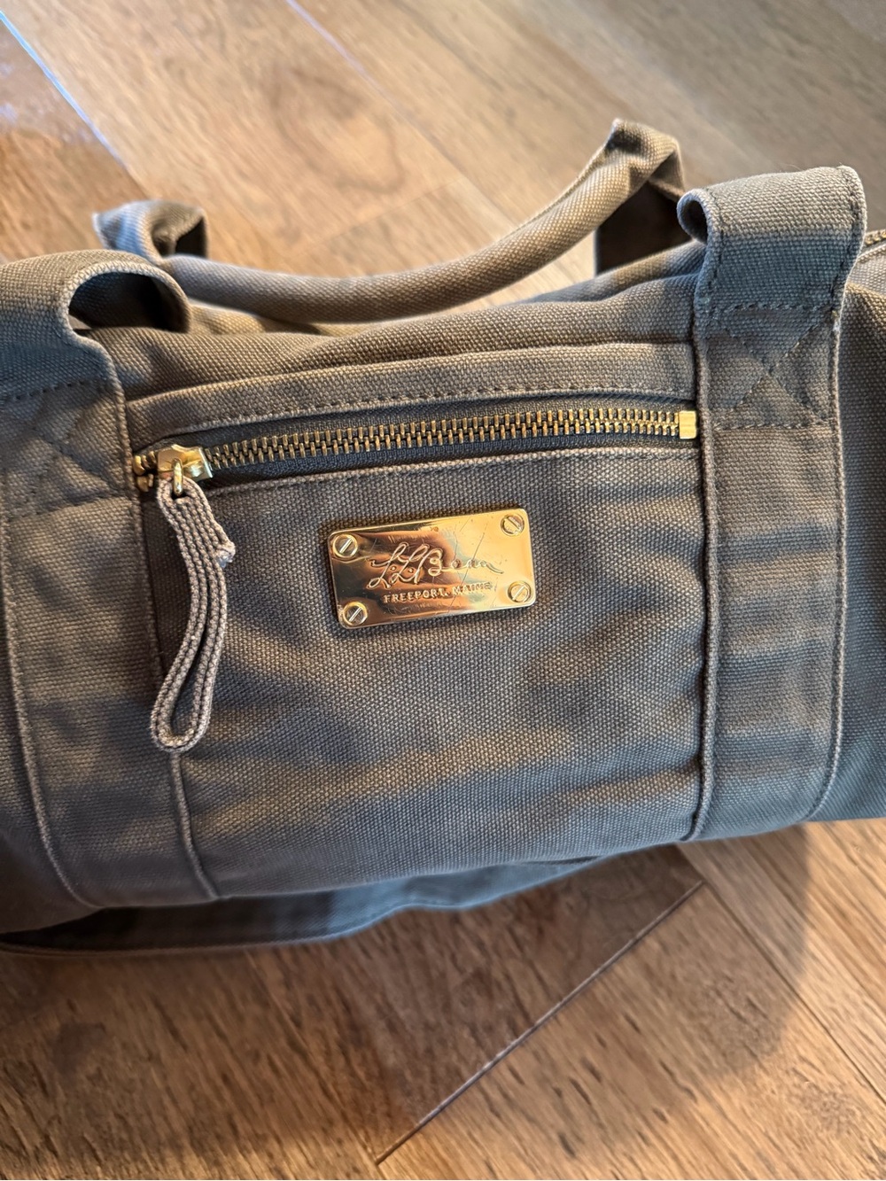 L.L. Bean Olive Canvas Small Duffel with Gold Hardware
